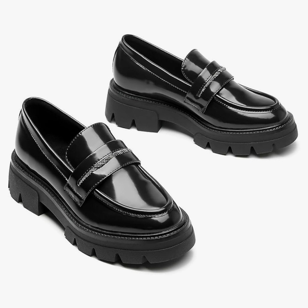 Black Patent Leather Loafers with Chunky Soles